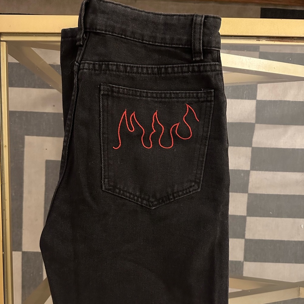 Size 4 Flame Black Jeans, straight leg